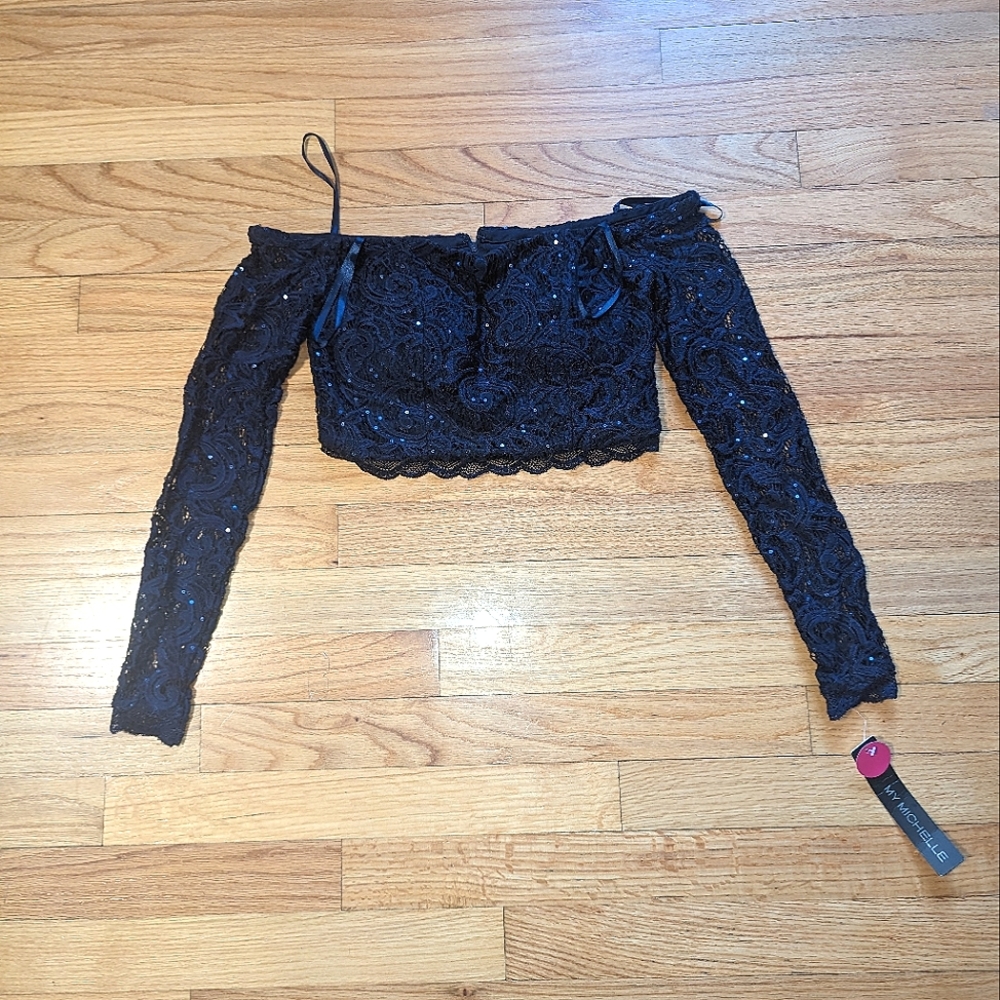 Navy Sequins Long Sleeve Cropped Top Prom Formal My Michelle Size 3